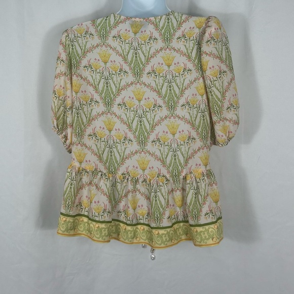 CeCe floral tie front peplum puff sleeve blouse S - Picture 5 of 9